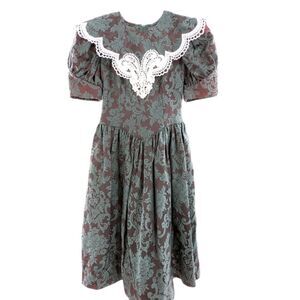 Jessica McClintock vintage dress deep green brocade and lace size 8